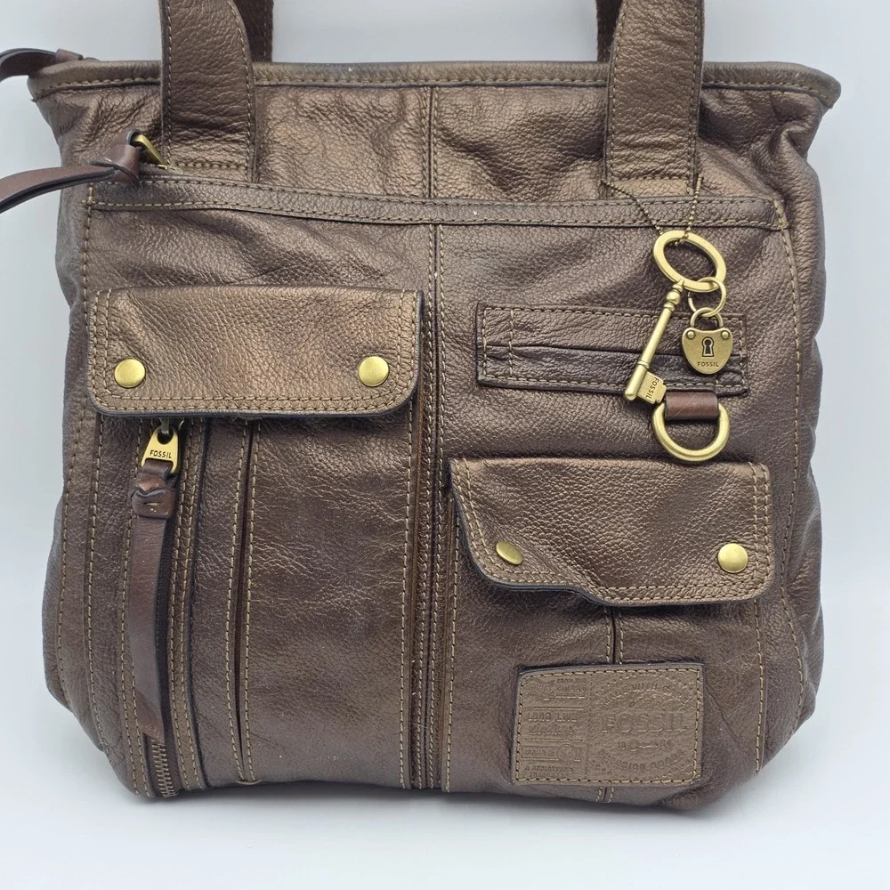 FOSSIL Long Live Vintage Soft Copper Brown Pebble Leather Hobo Purse Bag‎ Hippie